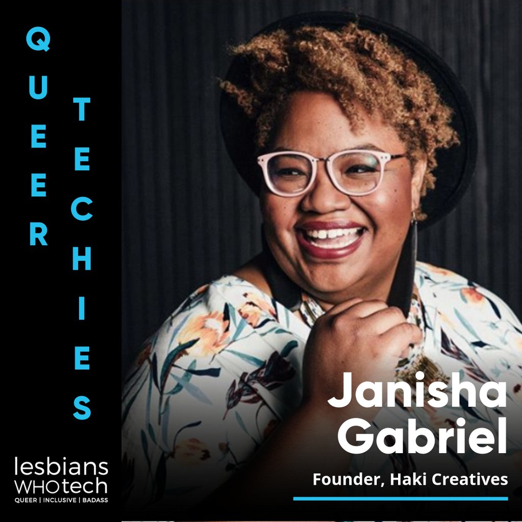 lesbiantech's tweet photo. "I use my talents to build platforms for social change, healing, joy, liberation. Black women and girls are at the forefront of my community work." - @JanishaRGabriel, founder of @HakiCreatives and #LWTSQUAD member ✊🏽✊🏾✊🏿 #QueerTechies https://t.co/ZU9v3WFE6k