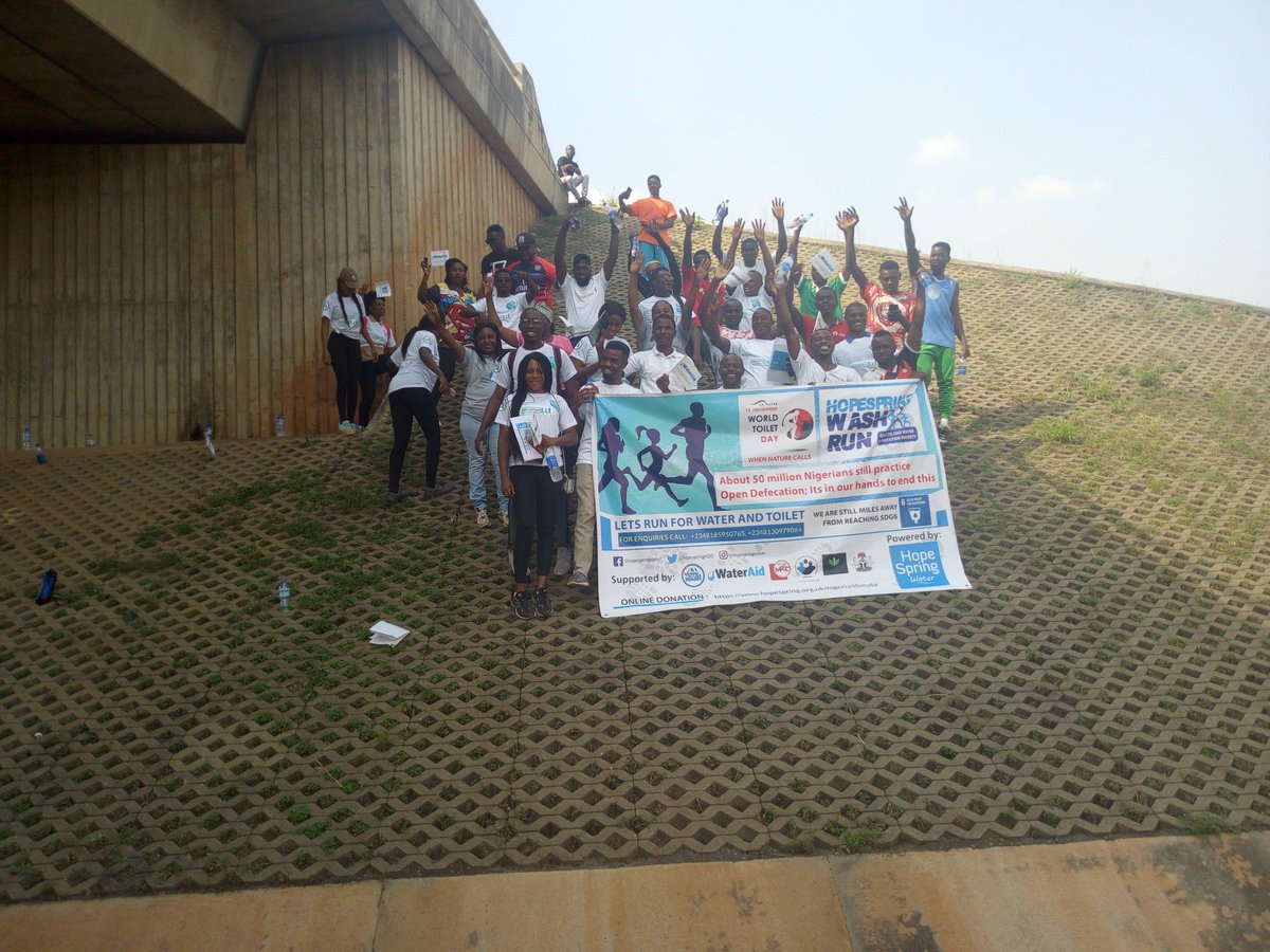 Temple_Oraeki's tweet photo. It was a success! #HopeSpringWASHRun to mark the #WorldToiletDay2018 brought the issue of open defecation to the fore front. The statistics has to change! Thanks to all the WASH NGOs that supported @hopespringH2O with their presence and voice. https://t.co/zOcsKQ51Of