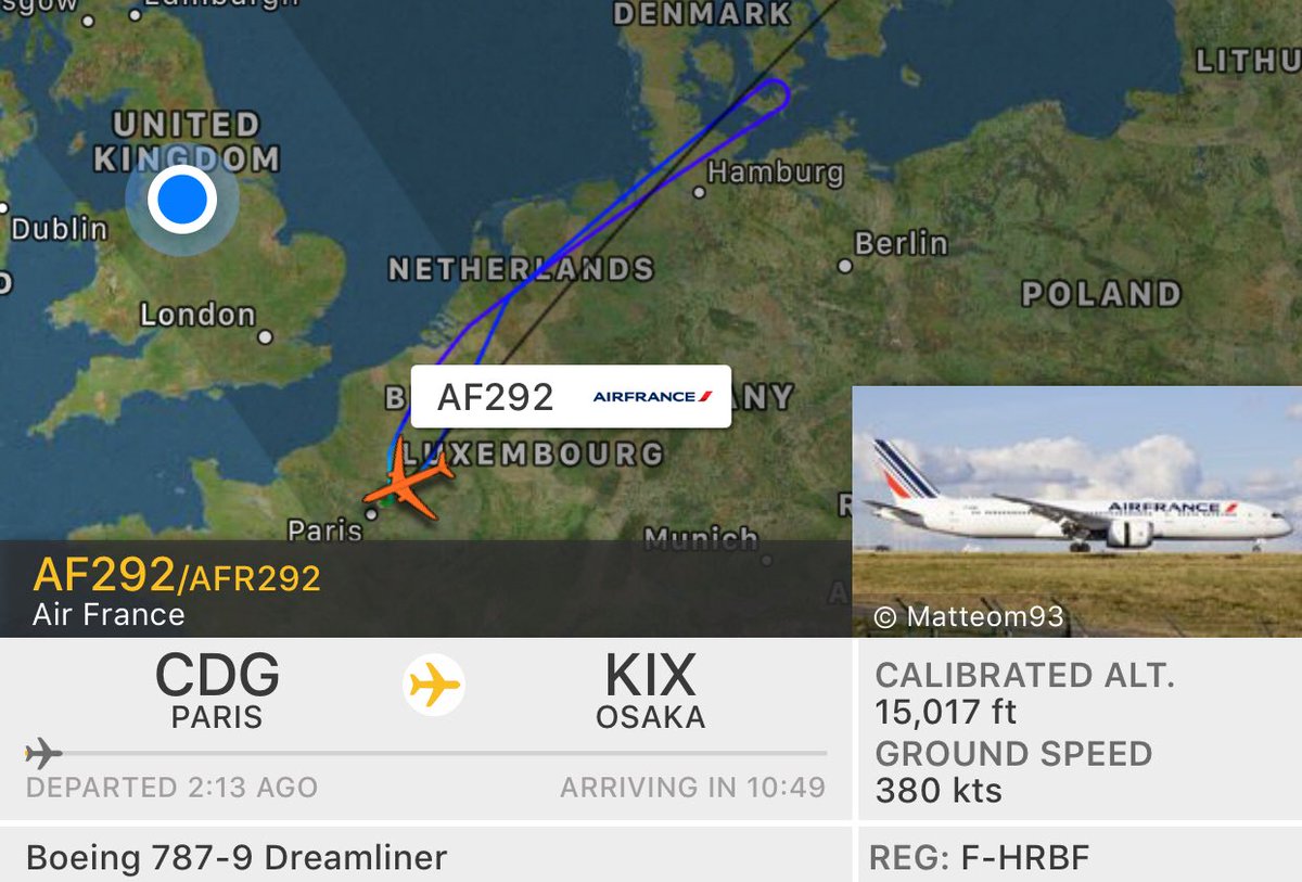 NikPhillips666's tweet photo. Air France #AF292 has returned to Paris  - reason unknown https://t.co/8eZIjD4qTY