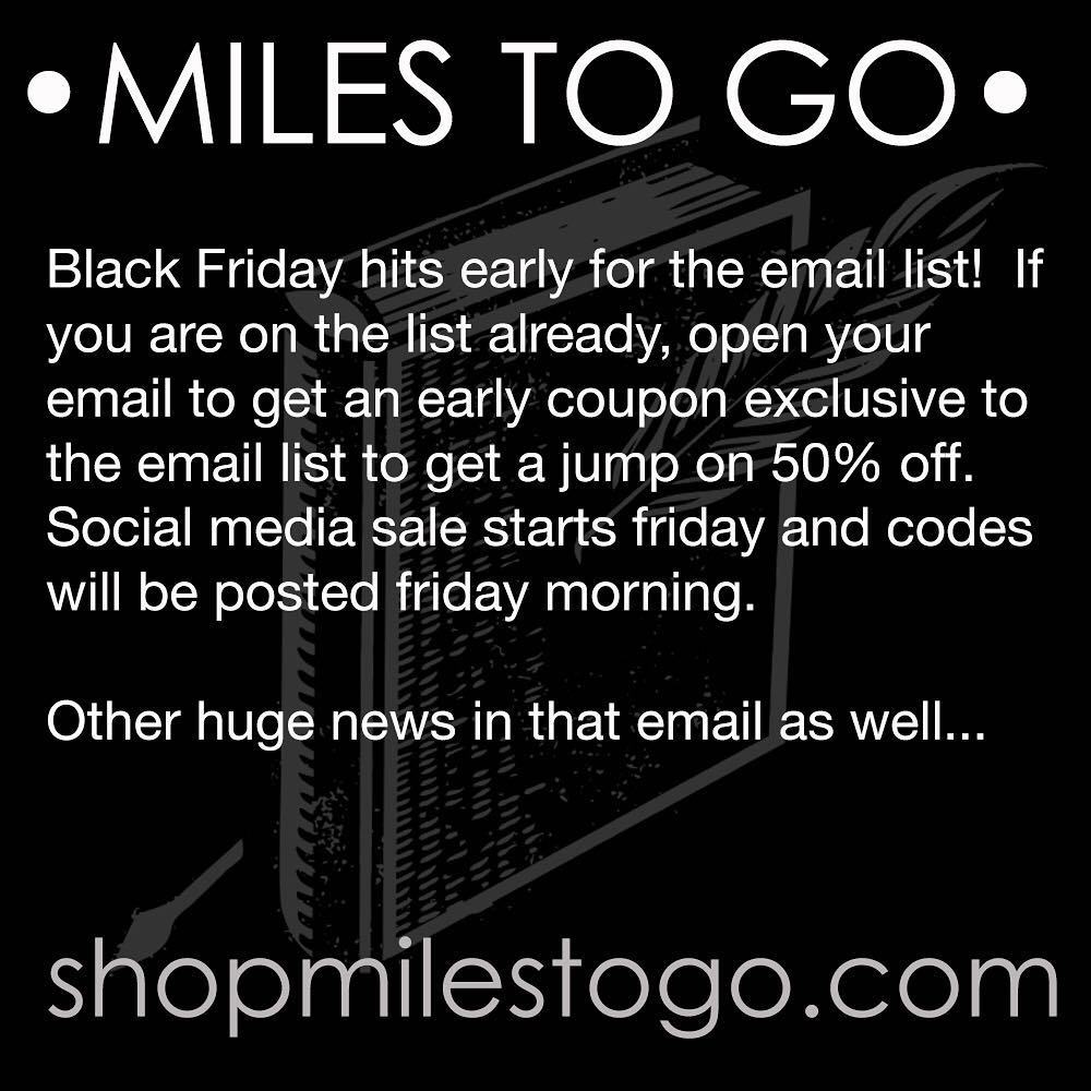 The email list has gotten an early coupon for Black Friday and that’s been sent out, so check it out to save 50% off. ift.tt/1UPTXIZ all Black Friday coupons for social media will go out Friday and be limited. Email list coupon is unlimited for a week as a thanks for b…