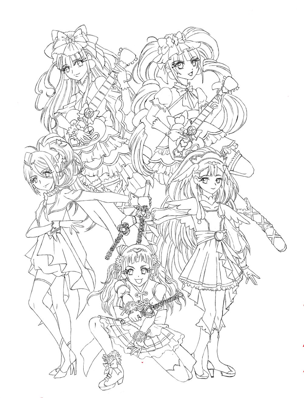 K Ta けーた ブタメン A Twitter Hugっとプリキュア キュアエール キュアアンジュ キュアエトワール キュアマシェリ キュアアムール 娘の為に 全員集合のを描いてみました 塗り絵用に