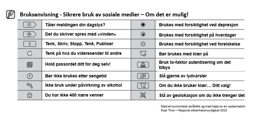 Noen råd om sosiale medier ved hjelp av brukanvisningen på en vaskemaskin. #SoMe #sikkerhet #brukhue