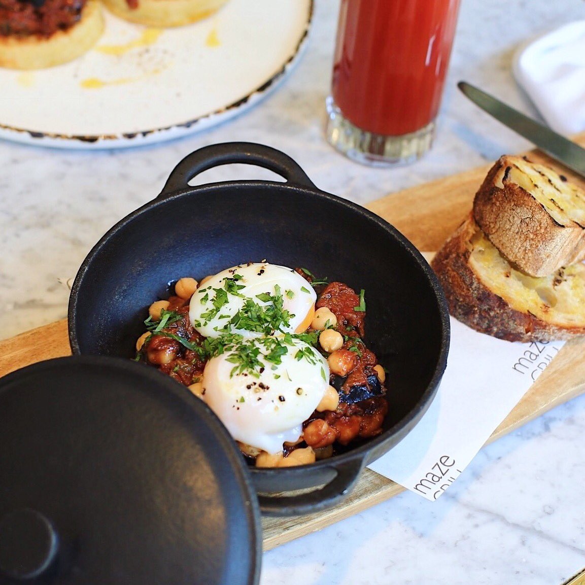 Spicing things up at @mazegrill with the new shakshuka eggs, tomato fondue, chickpea and chimichurri #brunch dish https://t.co/1MllGEK7yg