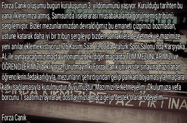 Okulumuzun öğrencilerine ve mezunlarına duyurulur!
#ForzaCANİK #ForzaCanik3Yaşında