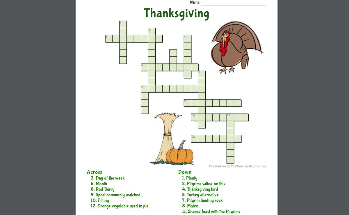 We have some Thanksgiving Crosswords for kids (premade or customize using our word list!) Please RT!
worksheets.theteacherscorner.net/make-your-own/…
#Thanksgiving #givethanks #thankful <a href="/teachercorner/">The Teacher's Corner</a> #turkeyday #puzzleforkids