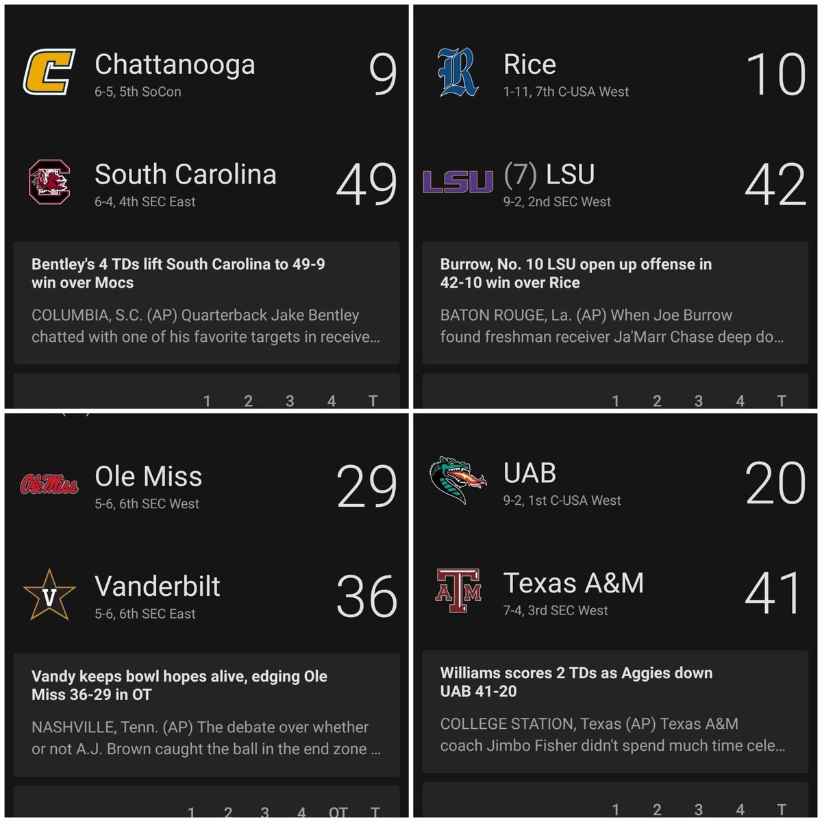 SECCollegeFoot1's tweet photo. Scoreboard Final https://t.co/ObqLHENzyC