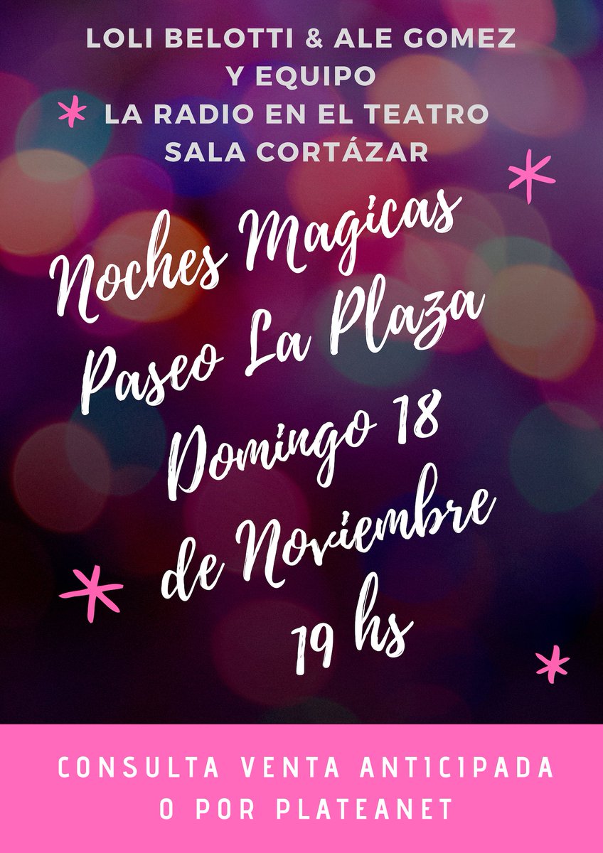 lolibelotti's tweet photo. Hoy te esperamos 19 hs en el @PaseoLaPlazaOK con @lolibelotti @nochesmok @AleGGomez @bruya13 @TamyQuar @MtMinimalista @YamylaPulsiones #BrunoCenci #MariaLuz https://t.co/nkKshXgeB5