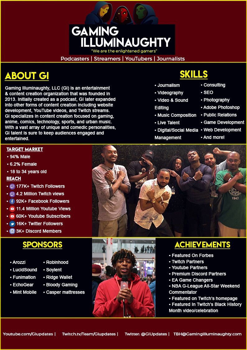 GiUpdates's tweet image. This is Gaming Illuminaughty! Companies feel free to reach out if you would like to work with us. Also RT this if you really support GI and want to see us get to the next level 😎