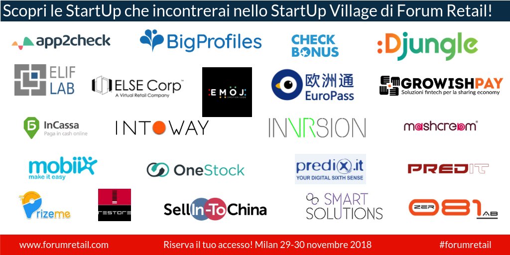 ForumRetail's tweet photo. L'#innovazione passa da #forumretail: il 29 e 30 novembre vieni a conoscere le #startup che animeranno lo StartUp Village! 
Non mancare: riserva il tuo accesso! Free pass per i retailer
 https://t.co/kknLVladbQ
Con il patrocinio di @Italia_Startup https://t.co/gypeqLCLQ3