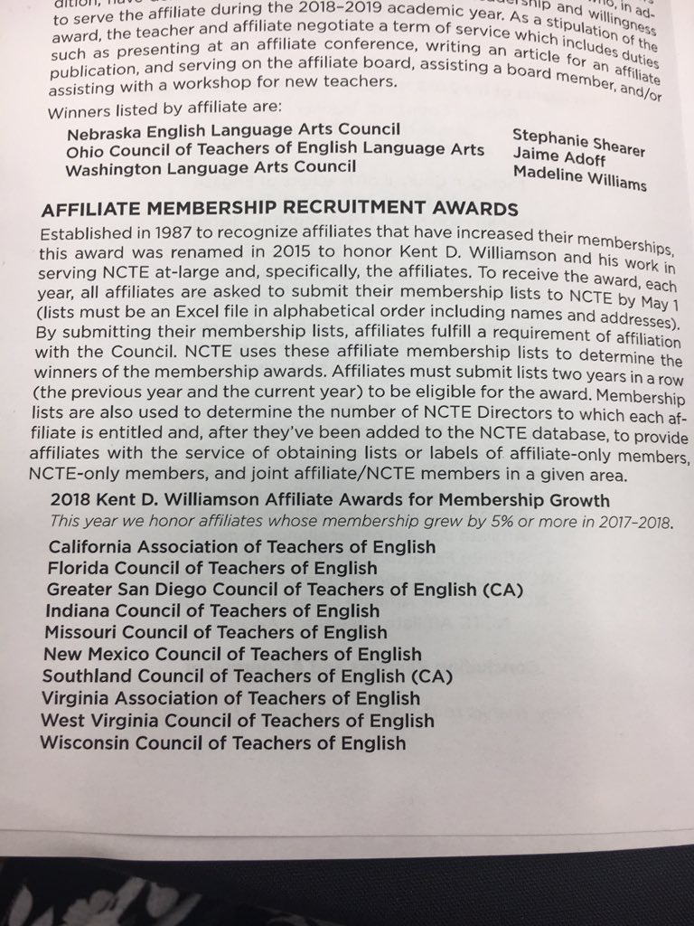 BarriBum's tweet photo. Honored to receive award for @moteachenglish for our significant growth. @theMrGaskill & @Vitallia82 were so instrumental in our membership burst. It takes vision to see possibilities. Let’s brighten our horizon together! #NCTE18 #MoCTE https://t.co/8qrcbeutxK