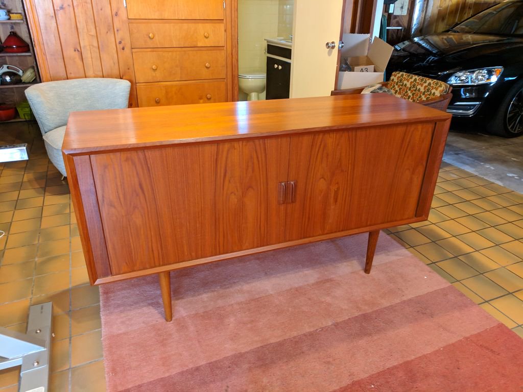 Danish teak buffet with amazing tambour doors. #danishmodern #midcenturymodern #teak #midcentury #midcenturydining #midcenturyfurniture #Denmark #etsyseller #etsymidcentury