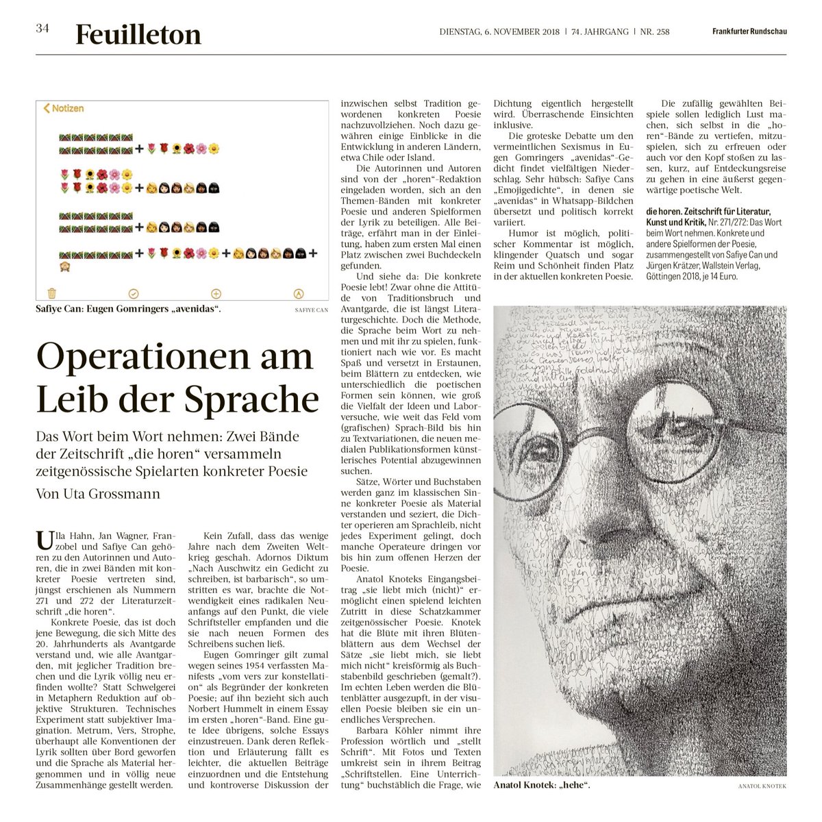 VisuellePoesie's tweet photo. wunderbarer artikel über die beiden aktuellen ausgaben von »die horen« in der frankfurter rundschau @fr #konkretepoesie #visuellepoesie #literatur #textkunst #kunst https://t.co/A34zC1y6eh