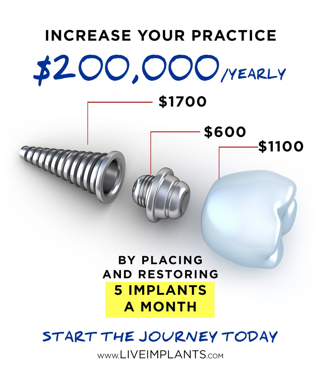 LiveImplants's tweet photo. Increase your practice $200,000 Yearly, by placing and restoring 5 implants a month. Learn how to place implants - https://t.co/57pkePH7m1
#Liveimplants #Dentaleducation #dentalCourse #DentalImplant #Dentist #dentistry #implantseminars #lit #dentistry #dentist #dentistryworld https://t.co/yqgkIyP2J1