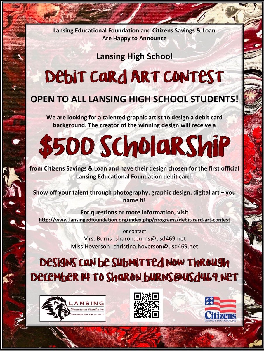 The Lansing Educational Foundation is thrilled to announce our debit card art contest open to Lansing High School students. Visit lansingedfoundation.org/index.php/prog… for details.