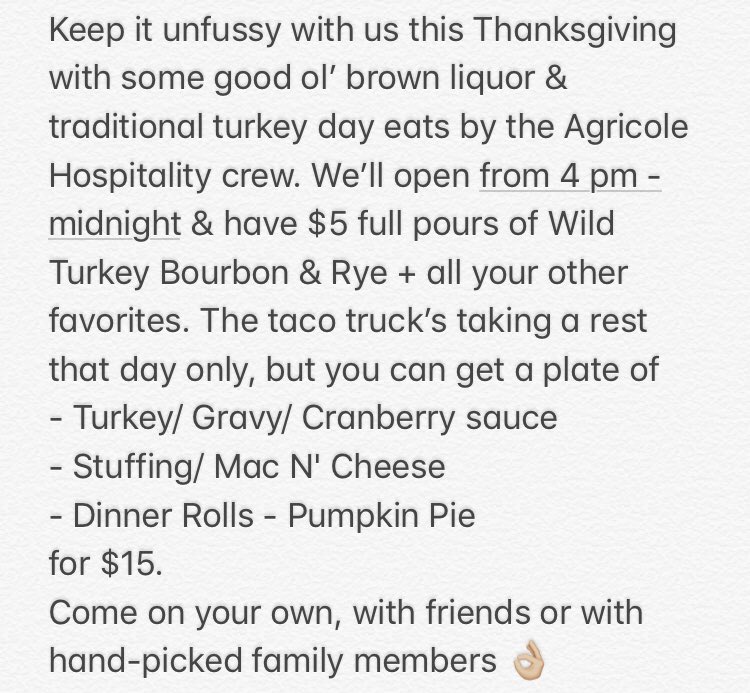 EightRowFlint's tweet photo. We’ll be open from 4 pm - midnight on #Thanksgiving &amp; we’re keeping it unfussy 🍻 Details below. #Houston #HouHeights https://t.co/gQZYFaUArE