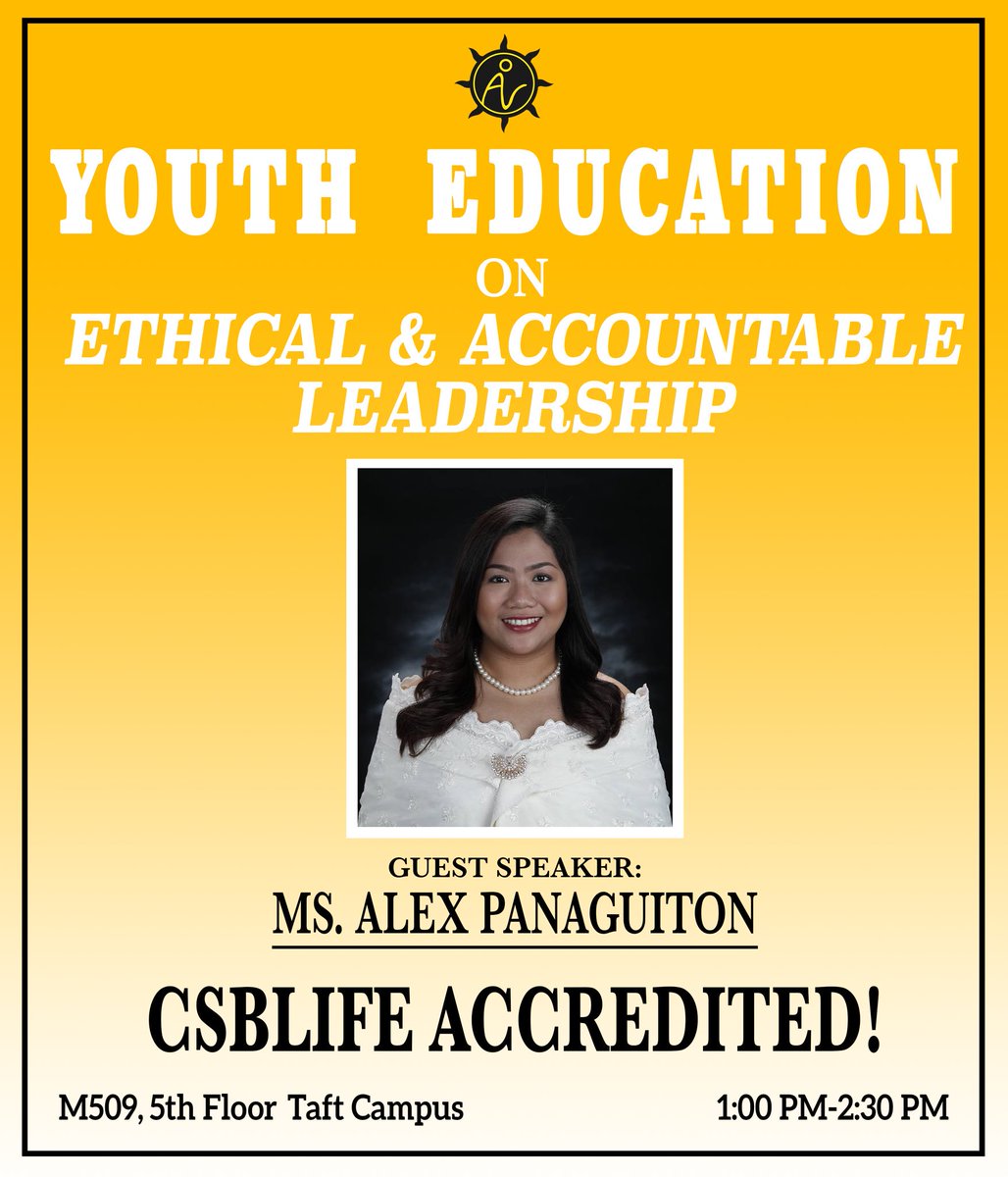 ADLAWParty's tweet photo. CSBLIFE ACCREDITED! 

Youth Education is a series of talks that aims to educate the youth in becoming a more proactive and inclusive citizen of our nation. 

Join us this Wednesday, November 21 2018, 1:00-2:30 PM at M509 Taft Campus!

See you there! 💛 https://t.co/NZ0ewILuFS
