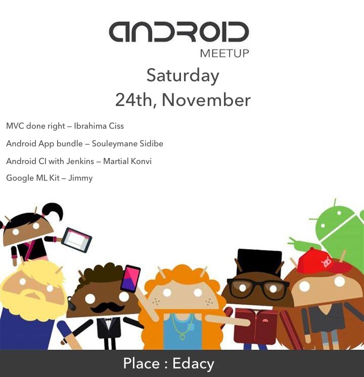 DakarAndroidUG's tweet photo. Hello! Le prochain meetup c’est pour le 24 Novembre

#Dakar #DAUG #android #team221 #kebetu #Senegal https://t.co/0j0eeUFnNl