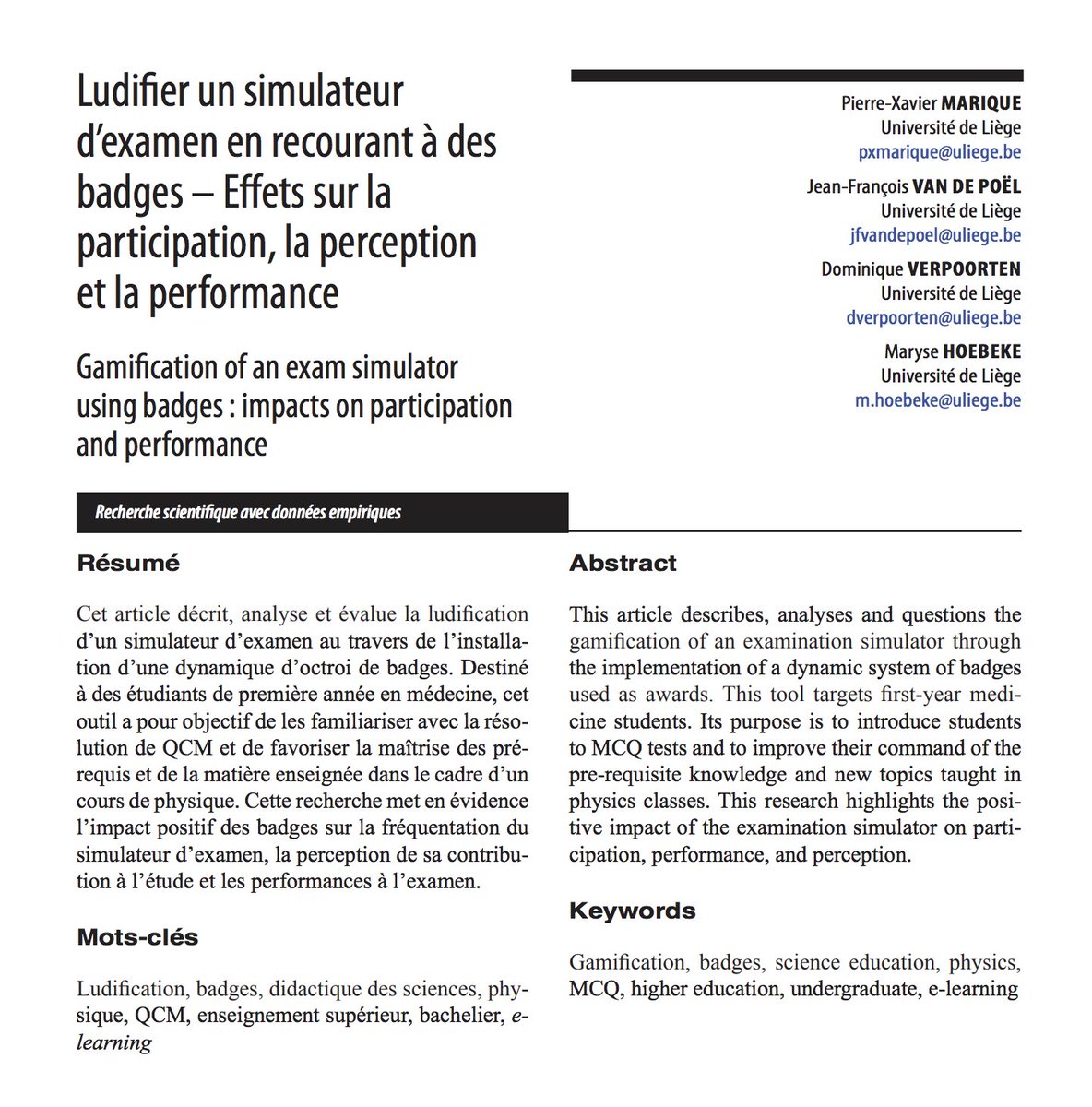 ritpu's tweet photo. Ludifier un simulateur d’examen en recourant à des badges – Effets sur la participation, la perception et la performance (@UniversiteLiege @sergentvitamin) https://t.co/gj1pFDnTh4 #elearning #badge #ludification #université #médecine https://t.co/SWvw6I3n8y