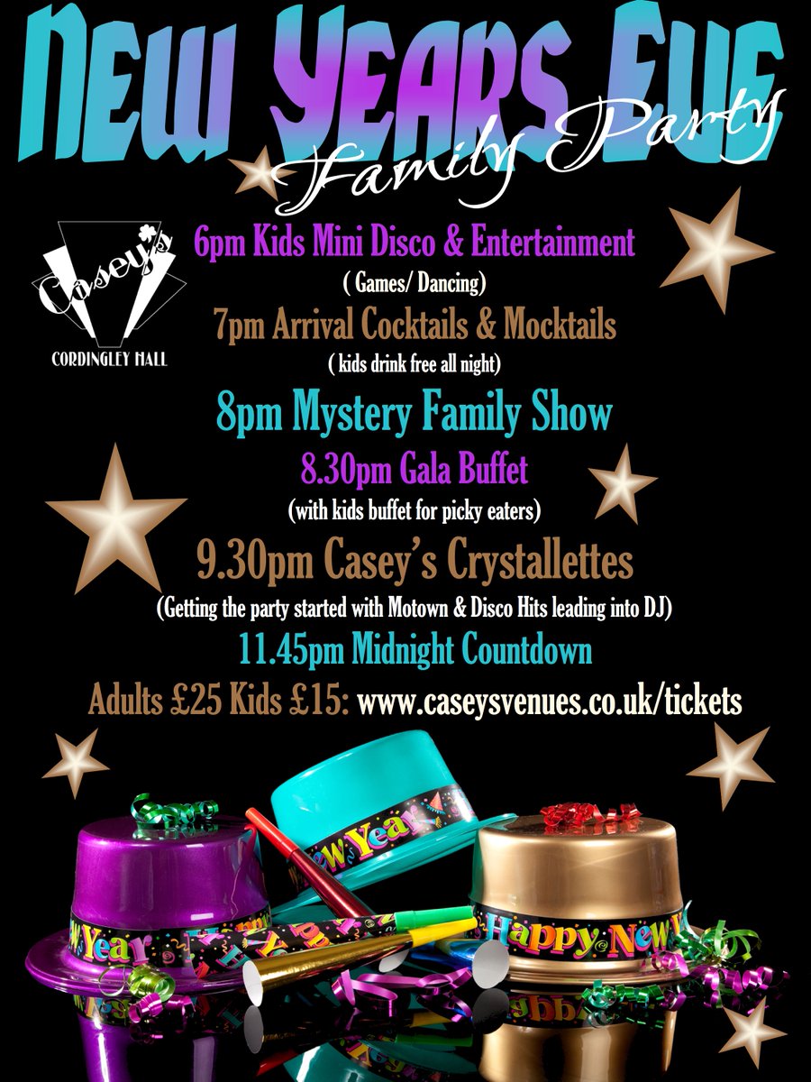 Casey's is holding a fabulous New Years Eve Party this Year - So come and dance through to 2019 with us! 
Children are also welcome!

caseysvenues.co.uk/product/new-ye…