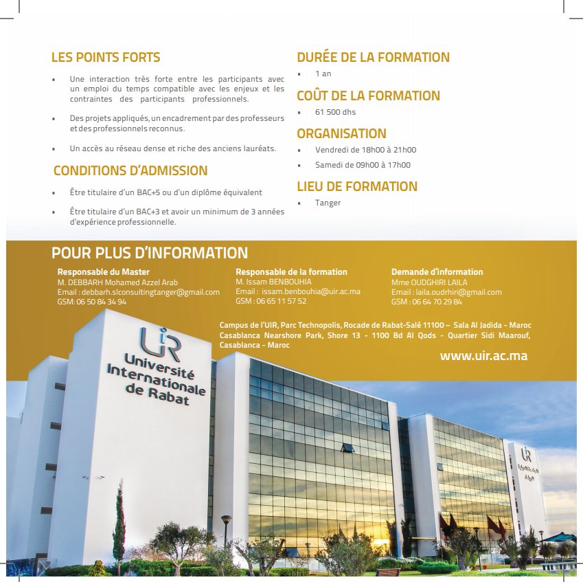 engineering_sl's tweet image. L'Université internationale de Rabat en partenariat avec le Groupe SL ENGINERERING TANGIER organise un Exécutive Master: 
- Pratique de la finance participative.
 A partir du 21 décembre 2018 à Tanger 
Les inscriptions se font en ligne sur  uir.ac.ma