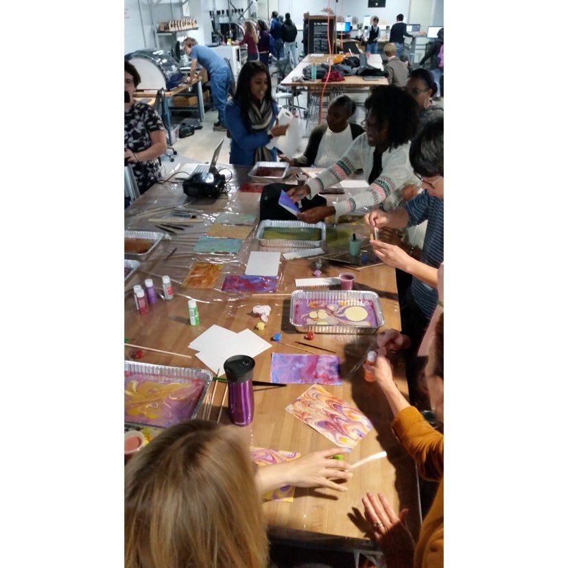 UTAFabLab's tweet photo. Just another day at the lab, reviving the craft of ‘marbling paper’ with ‘The Lost Arts Collaborative”!
.
.
.
Keep checking our social media and website for more updates on workshops like these!
#fablabpaper #utacola #lostartscollaborative #makerspace #creative #marblingpaper https://t.co/FyJPrsqAb2