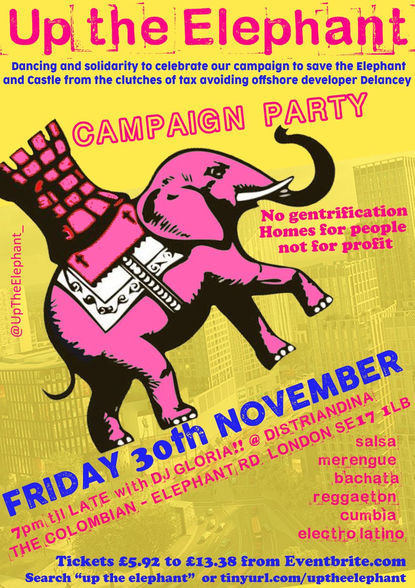 SGTOonline's tweet photo. The 26th Nov will be a week of action! Celebrating civil action in Southwark. #protestandparty
Join housing campaigners outside Southwark Council on the 28.11.18 from 5pm **speakers** **food** **community together**
After celebrate with the fabulous Up the Elephant party 30.11.18 https://t.co/J2RT7aIu4d