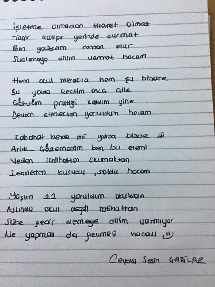 Ceyda tarafından Ticaret kürsüsüne yazılan şiir, şiire cevap, şiire cevaba cevap ve sonunda FF.