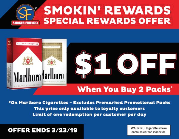 Smoker Friendly On Twitter Get 1 Off When You Buy 2 Packs Of Marlboro Cigarettes At Participating Smokerfriendly Stores This Offer Can Be Combined With Other Offers And Mobile Coupons For Additional