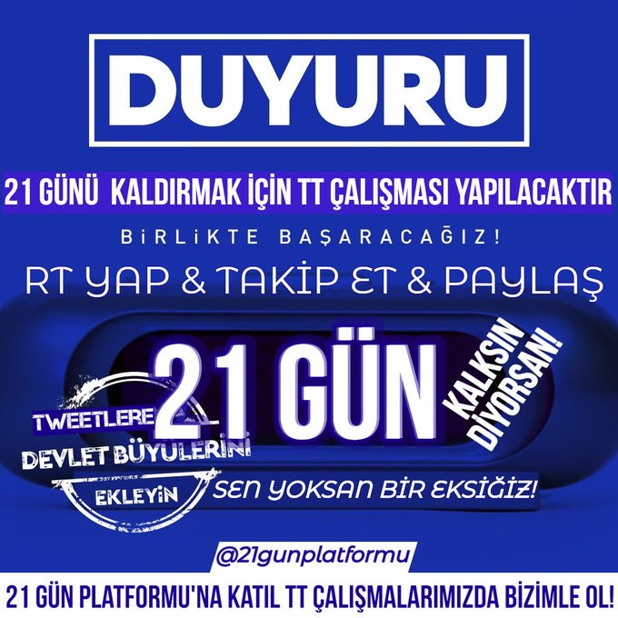 21gunplatformu's tweet photo. 19 Kasım Pazartesi Saat 13:00 büyük TT çalışmasına hepiniz davetlisiniz. Sen yoksan bir kişi eksiğiz https://t.co/MYm2xC8TtX