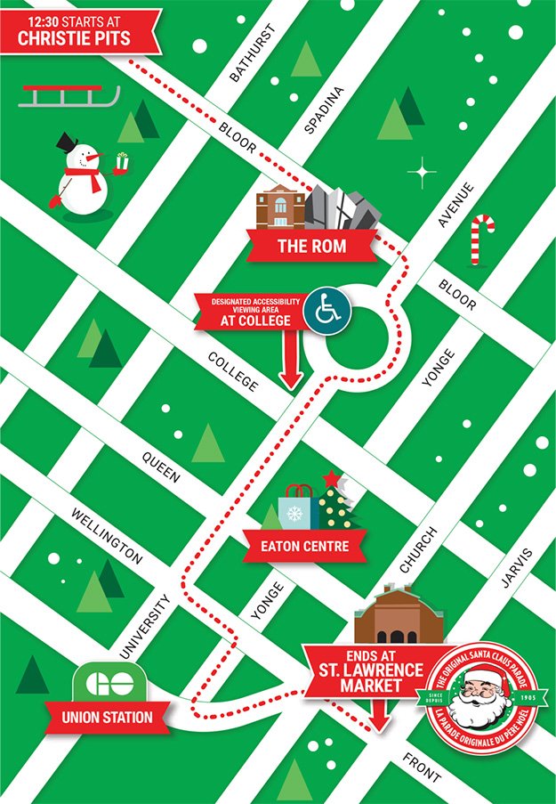 Nov 18. Toronto Santa Claus Parade starts at 12:30pm from Christie Pits Park. Go Transit offers $15 adult round-trip ticket, and $25 group ticket for this event.