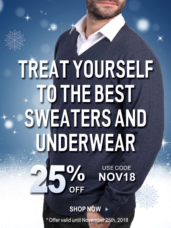 JMunderwear's tweet photo. Black Friday Week: Treat yourself to the best sweaters and underwear and get 25% OFF.
Use coupon NOV18
https://t.co/4Euvk59ijJ https://t.co/9Ft88q2ysv