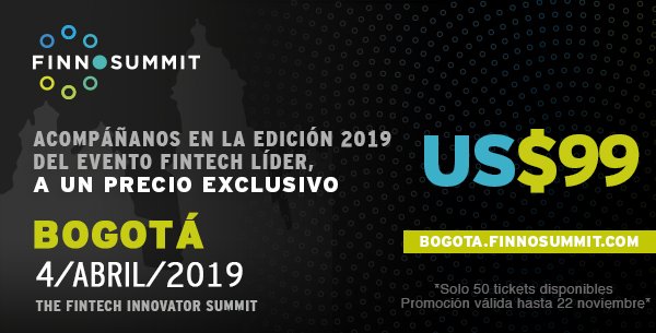 FINNOSUMMIT's tweet photo. Promoción especial de lanzamiento para #FSBOG! Consigue uno de los 50 boletos para el evento #Fintech de mayor éxito en #Colombia solo por US$99 y acude el 4ABRIL a @FINNOSUMMIT #Bogota Registro: https://t.co/RtKN0bH3qV https://t.co/is9H72PLa6