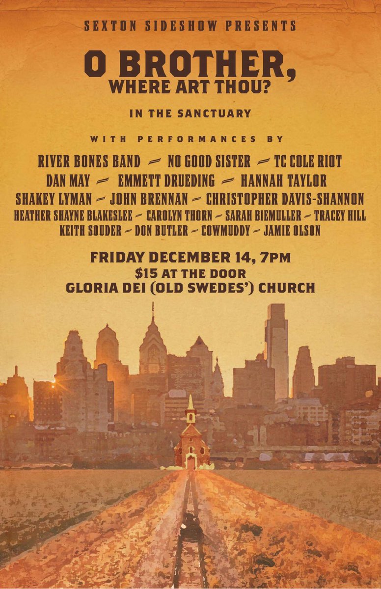 Fri 12/14 w/ <a href="/SextonSideshow/">Sexton Sideshow</a> and a whole crew of Philly awesome 😎 Tix available at the door only, so come early and grab your favorite pew ⛪️