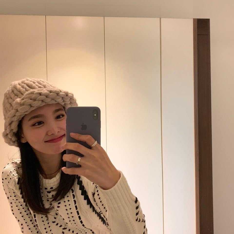 Nayeon Wearing A Hat Knitted By Mina Celeb Social Media Pictures Onehallyu