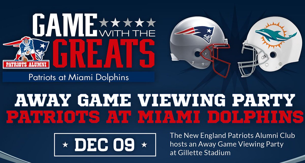 Patriots's tweet photo. 3 weeks from today!

Hang with #Patriots alumni for a #NEvsMIA watch party at @GilletteStadium. 

More info &amp; registration: https://t.co/SmxRj53MU6? https://t.co/Tqn7RnP9Uk