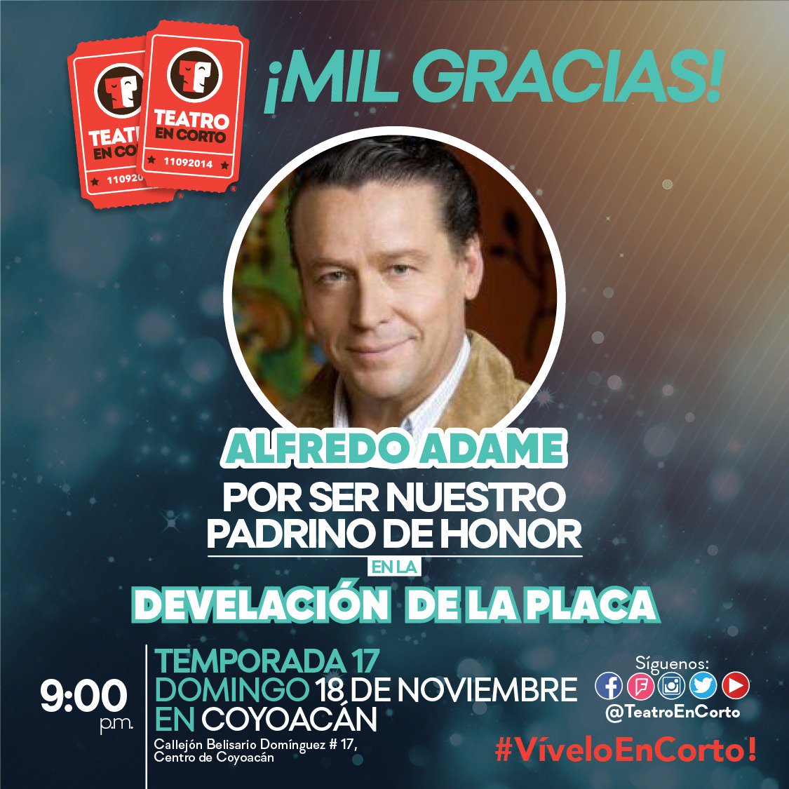 ÚLTIMO DÍA DE LA OBRA #1 DE <a href="/TeatroEnCorto/">Teatro En Corto</a> #Coyoacán que es <a href="/VaDeNuezTC/">Va De Nuez TC Coyoacán</a> ven a despedir a <a href="/MontserratCuris/">⭐️Montserrat Curis⭐️</a> <a href="/dariromo/">Dariana Romo</a> <a href="/AnapaoDeAnda/">Anapaola De Anda</a> y <a href="/OddyEspinosa/">Oddy Espinosa</a> a partir de las 7 pm y no te pierdas la develacion de placa a más 10 pm con Alfredo Adame como padrino