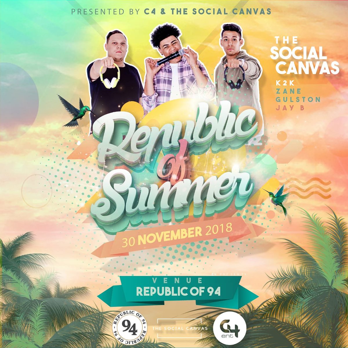 C4_Kid's tweet photo. REPUBLIC OF SUMMER
FRIDAY, 30 NOVEMBER AT - REPUBLIC OF 94
R80 Before 8 PM, R100 Thereafter
#ROS
#TSC
#C4Ent' https://t.co/zn1Q56hBSF