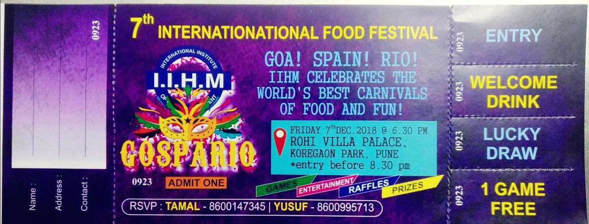 Deeksha_IIHMPun's tweet photo. 7th International* 
              *FOOD FEST*
                GOSPARIO
        *GOA | SPAIN | RIO* 
Date : 7 December 2018
Day: *Friday* Evening

Venue: Rohi Villa Place (Koregaon park, Lane No-7 Pune) https://t.co/vNvsEtQQxH