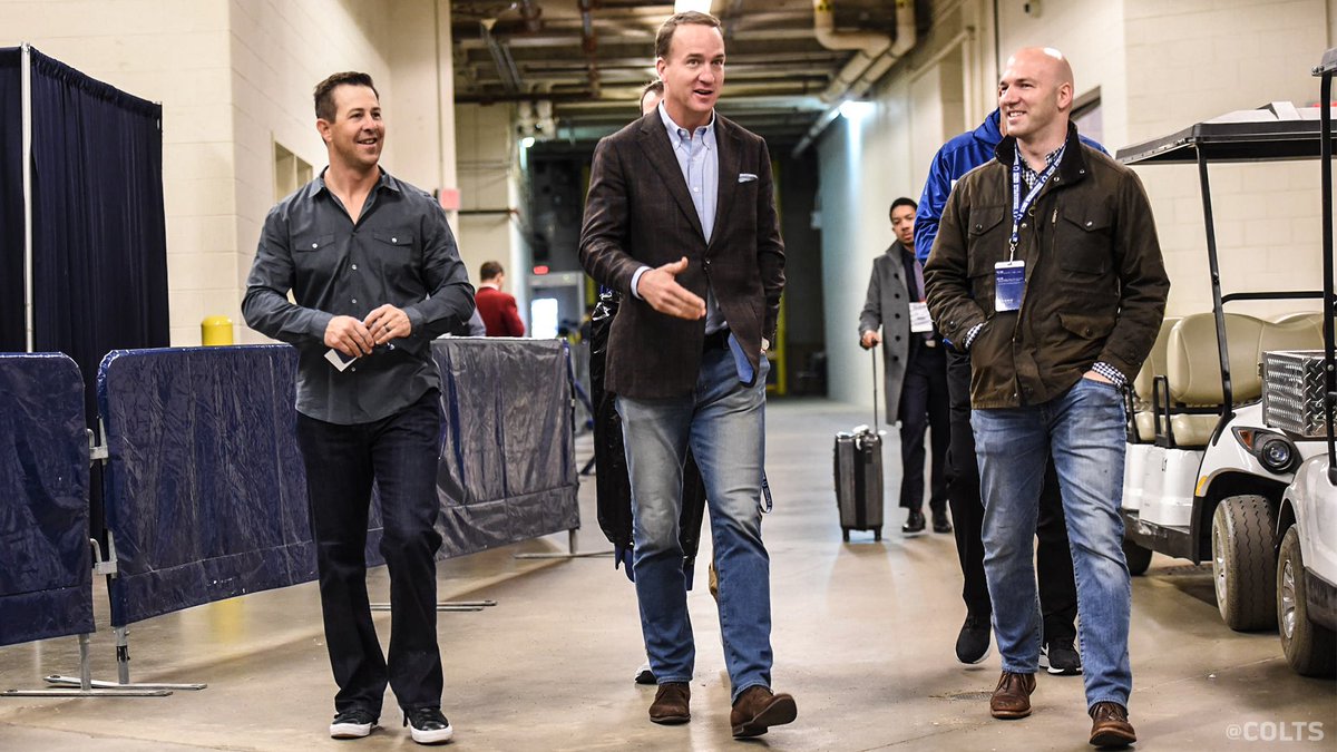 Colts's tweet image. Peyton Manning, @bstokley14 and @anthonygonzalez are in the building!