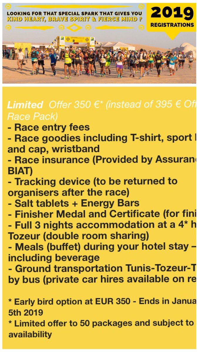 Ultra_Mirage's tweet photo. Don’t miss #UltraMirage 2019 limited offer to 50 early Birds all inclusive packages available until January 5th! Registrations are open online https://t.co/lzpinzbCr2 #ultratrail #trailrunning #desertTrail https://t.co/dAoxPpKNsU