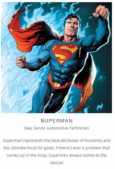 Zentrummotors's tweet image. For a relaxing Sunday, today we have transformed our crew in SuperHeroes!

SUPERMAN
Gee, Senior Automotive Technician

If there's ever a problem that comes up in the shop, Superman always comes to the rescue!

#superhero #superheroteam #superzentrum #ourcrew #proud