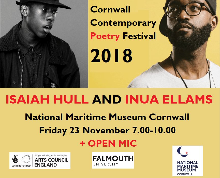 cocopofest's tweet photo. Don't miss the amazing #poetry of Inua Ellams &amp; Isaiah Hull 

National Maritime Museum #Cornwall

Friday 23 November 7.00-10.00

+ OPEN MIC &amp; BAR
Get your tickets at https://t.co/aeD4eY52xu
#CoCoPoFest #Falmouth https://t.co/K9U5uz4ygl