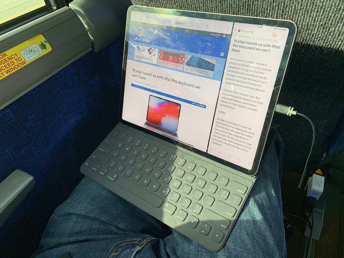 EdFromFreelance's tweet photo. The #2018iPadPro is easy to use while riding on a bus heading across the Prairie. https://t.co/Q4tYPZgZk0