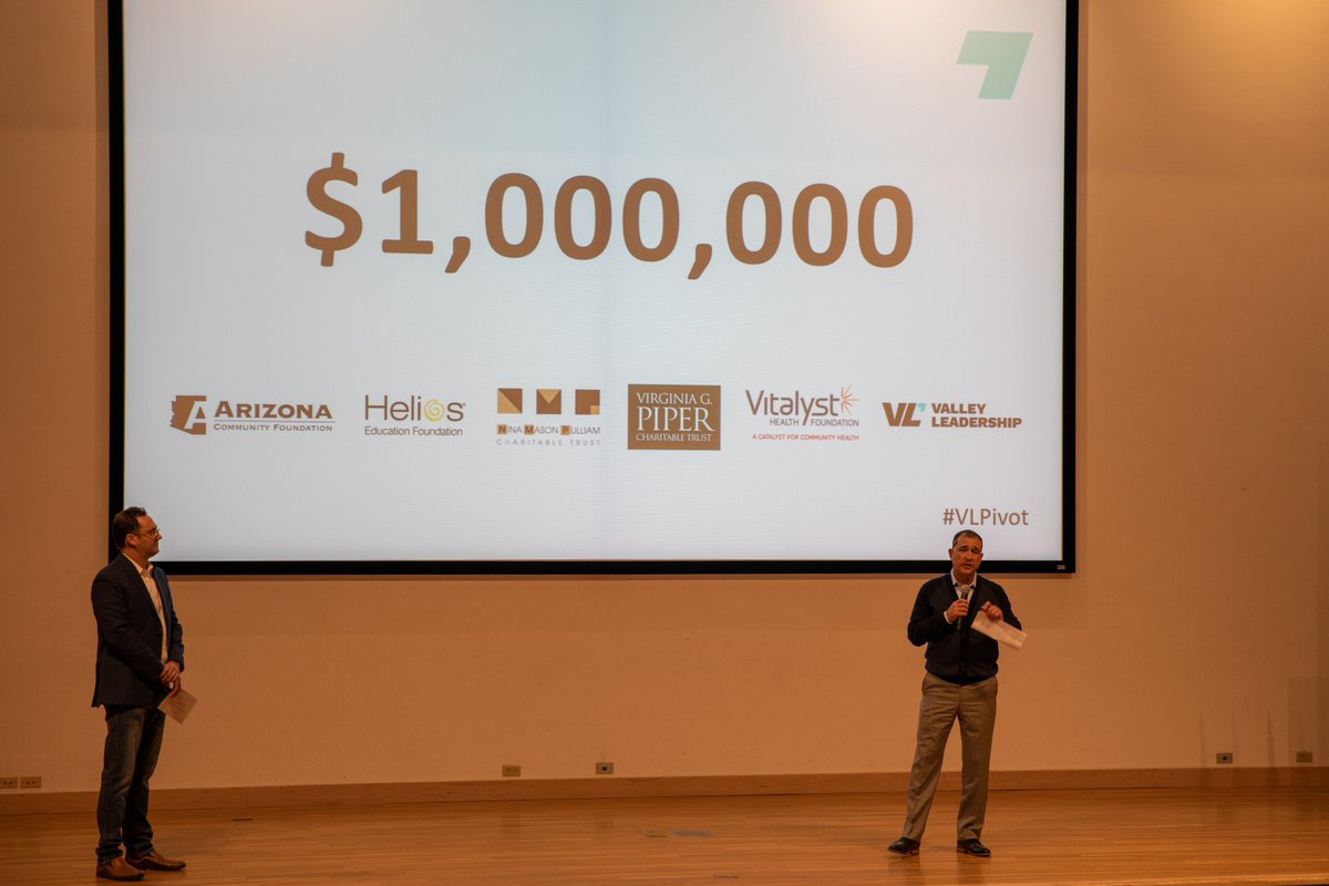 VLeadership's tweet photo. Did you hear the big news? $1,000,000 invested in the #VLPivot! Enormous gratitude to our pivot funders @AZFoundation, @HeliosEdFnd, Nina Mason Pulliam Charitable Trust, @PiperTrust, @VitalystHealth for their investment in the Valley Leadership network.
#LeadingAZ https://t.co/demJipVlye