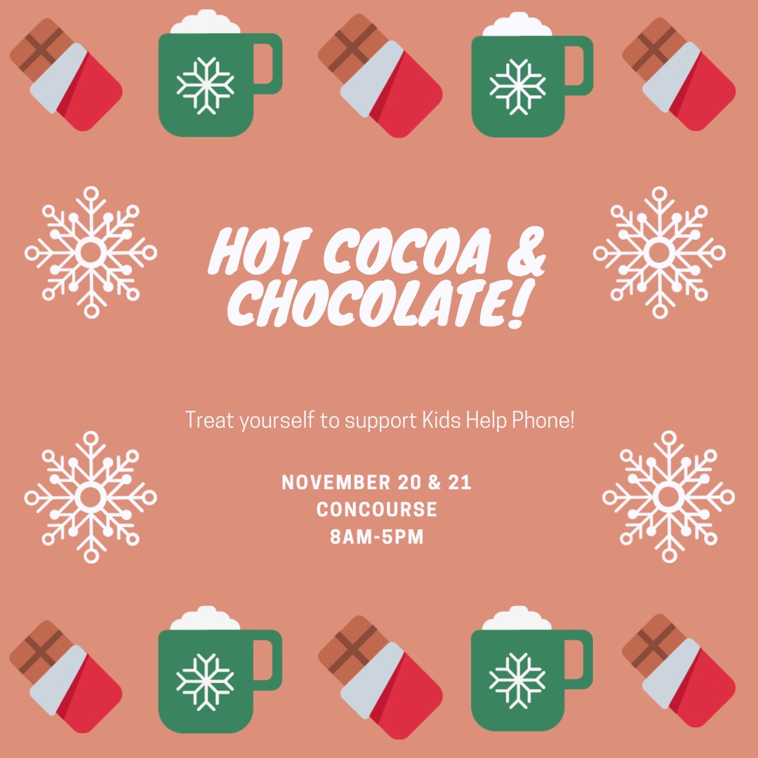 KHPLaurier's tweet photo. Are you feeling stressed and cold from the winter? Cozy up with hot cocoa and chocolate in 2 days! ❄️❄️ https://t.co/BgHkQ8FUhD