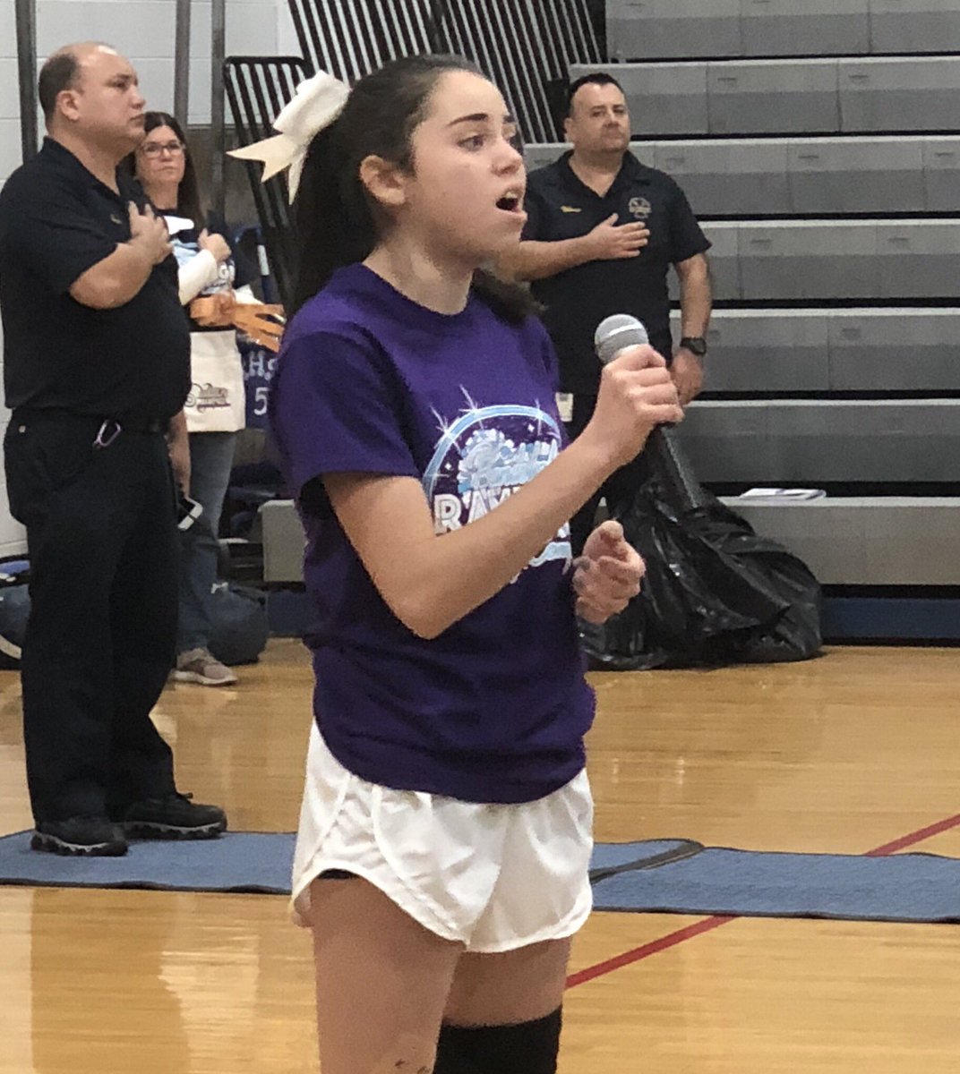 RHS_AD1's tweet photo. Ram Cheerleader Daniella Sapone sings the National Anthem to kick Session 2 of the Randolph Rampage Cheer Competition #RamsCheer #RamsNation #GoRams https://t.co/FuXhkot7X2