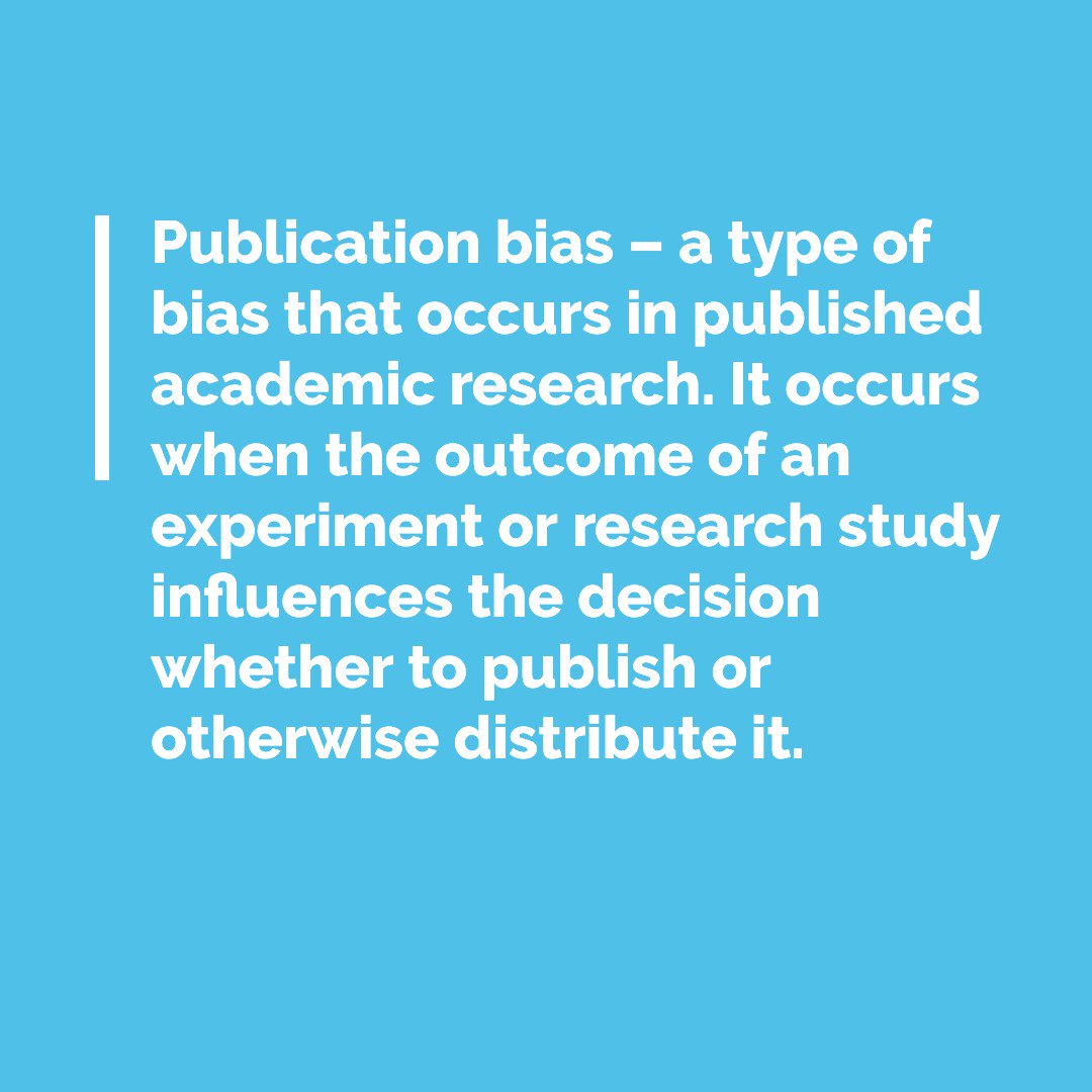 SearchUNIV's tweet image. Publication bias – a type of bias that occurs in published academic research. It occurs when the outcome of an experiment or research study influences the decision whether to publish or otherwise distribute it. #nyit120 #crapdetection