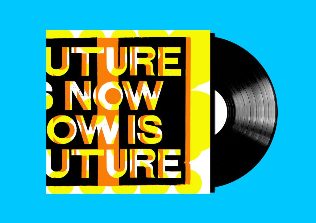 ShowTrialStudio's tweet photo. Anthony Burrill – The Future is Now, written, performed and produced by Andrew Claristidge and Anthony Burrill at TRIFT60 Studios, Berlin. Each unique sleeve individually screen printed. @DesignMuseum @dazarbeygui #FontSunday #VinylTypography https://t.co/p4sbfUu3QC