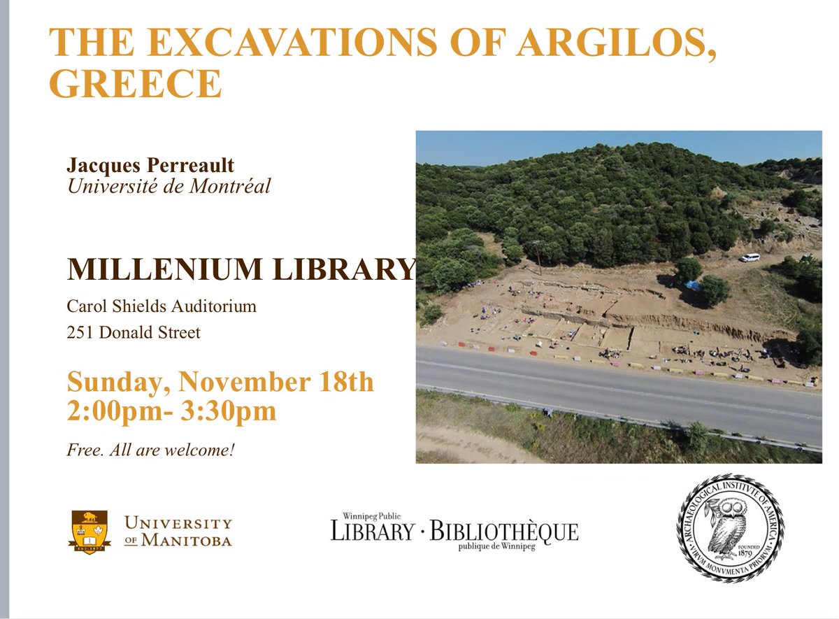 uofm_csc's tweet image. Today at the Millenium Library, Jacques Perreault of the Université de Montréal is speaking about the Excavations at Argilos! The lecture starts at 2:00 pm in the Coral Shields Auditorium #umclassics #uwclassics #umanitoba