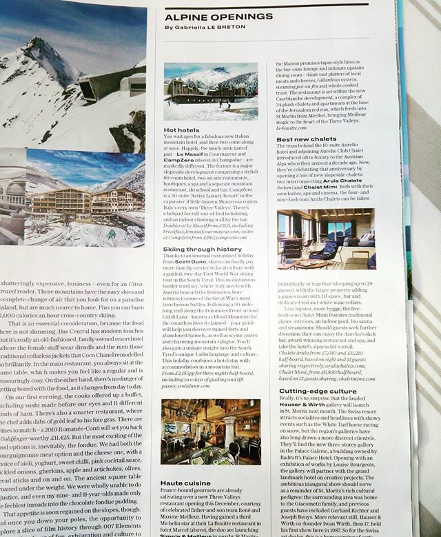 Catching up on the papers and loving the #winter #Ultratravel with news of @scottdunn_travel @lemassifcourmayeur @campzero_resort @les3vallees_officiel @hauserwirth @aureliohotel #ski #luxurytravel #winteriscoming ift.tt/2QTBHDl